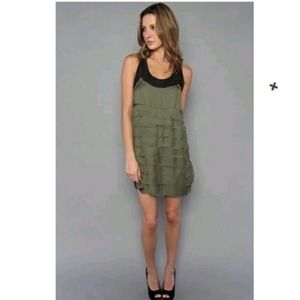 BB Dakota Vintage Y2K Miriam Olive.Green Ruffle Pullover Shift Tank Dress Sz S